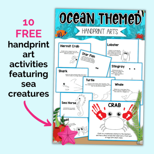 This free set of ocean creatures handprint art activities is an outstanding way to enjoy special summer fun with kids.