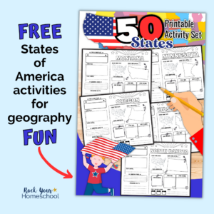 Enjoy geography fun and more with this free set of 50 States printable activities to help you learn more about America.