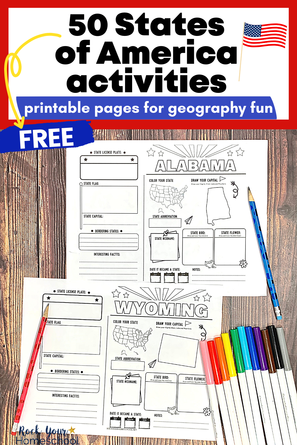 50 States of America Printable Activities Set for Geography Fun