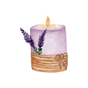 Watercolor purple calendar with two lavender twigs.