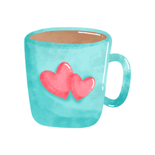 Watercolor light blue mug with two red hearts to feature homeschool encouragement.