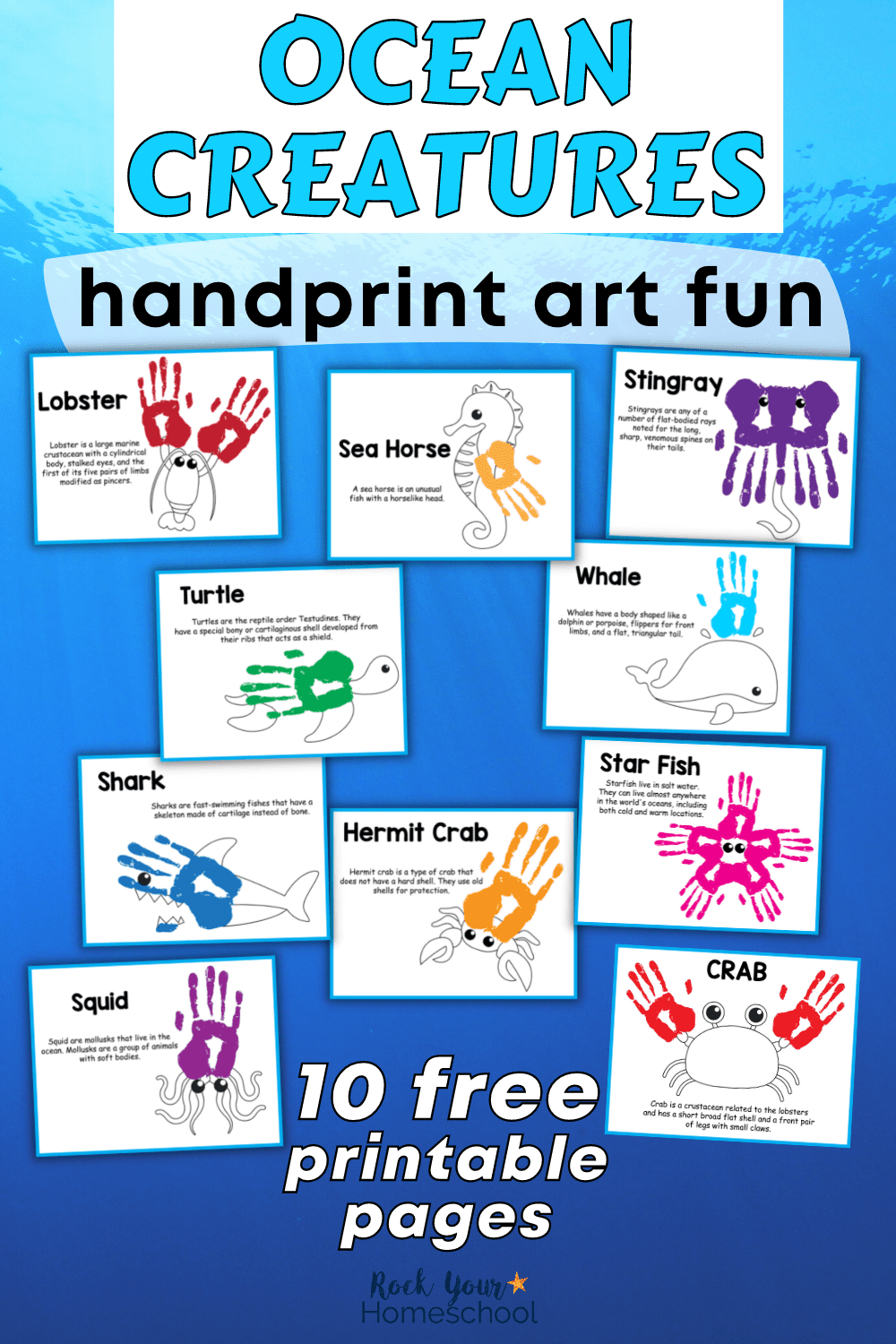 Ocean Creatures Handprint Art for Special Summer Fun (10 Free Printables)