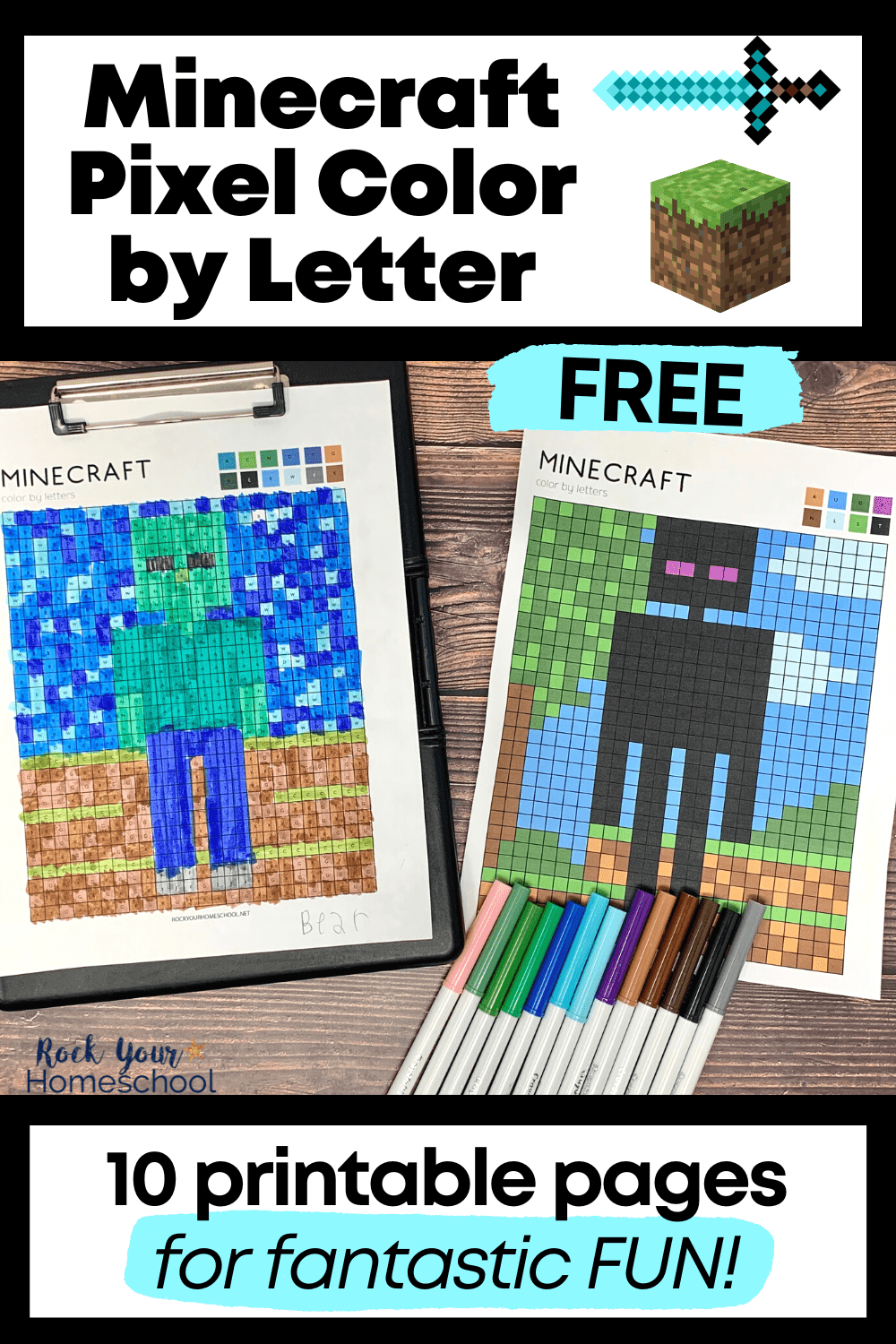 Minecraft Color by Letter Pixel Art for Fun Activities (10 Free Pages)