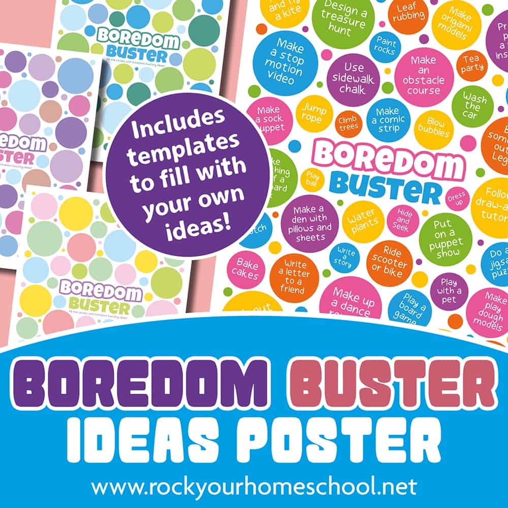 free printable boredom buster ideas posters