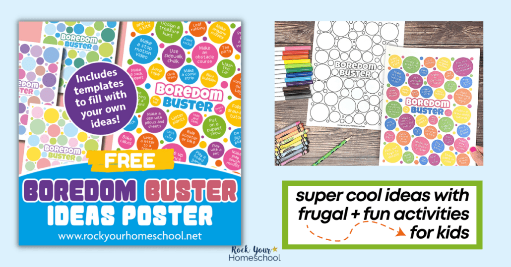 These 7 free printable posters of boredom busters for kids have so many cool ideas for screen-free fun. Includes color and black-and-white styles!