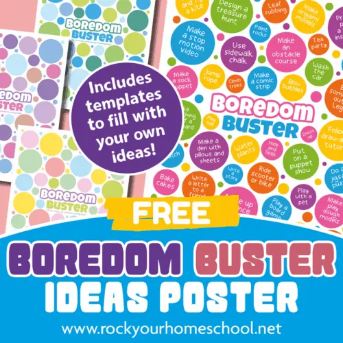 free printable boredom buster ideas posters
