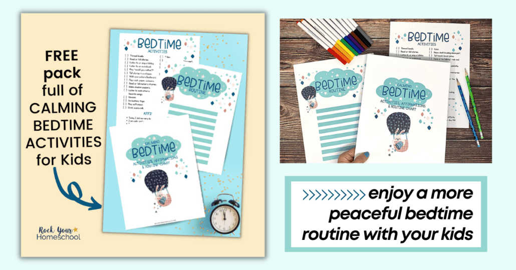 These tips, ideas, and free printables of calming bedtime activities will help you establish a positive routine for more peaceful evenings.