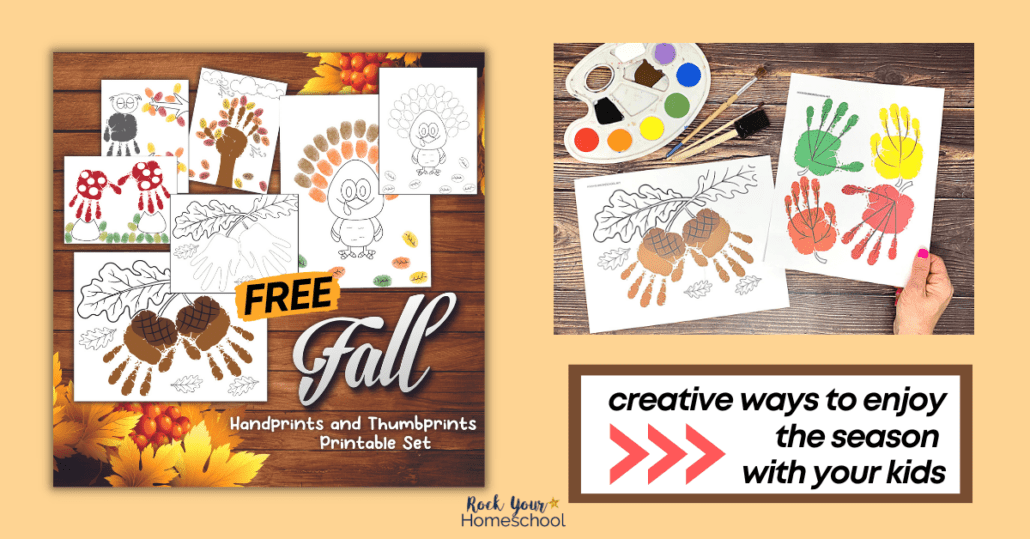 Enjoy special seasonal fun with your kids with this free pack of 12 fall handprint art activities for making keepsakes and decor.