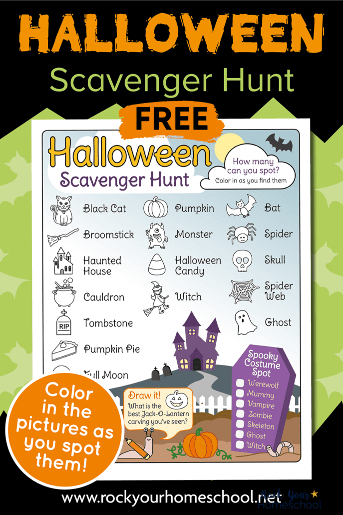 mock-up of free printable Halloween scavenger hunt