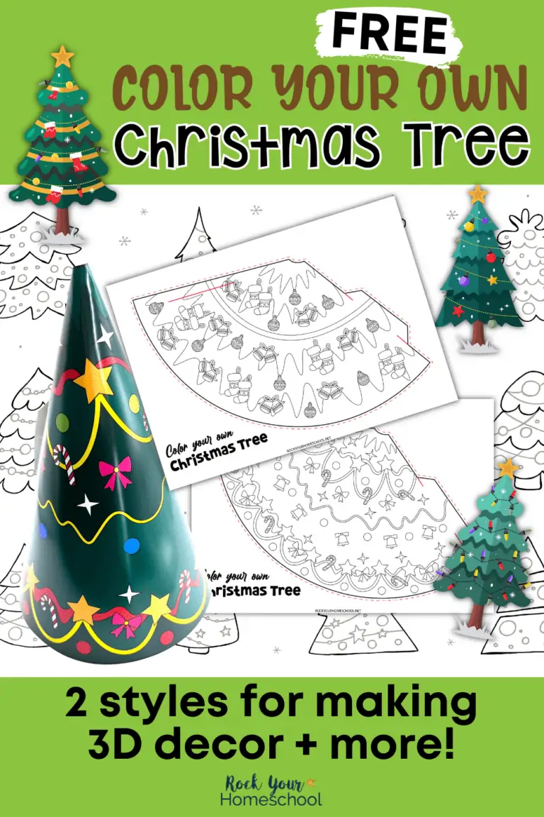 3D Christmas tree template pages in 2 styles with 3D Christmas tree example and other trees