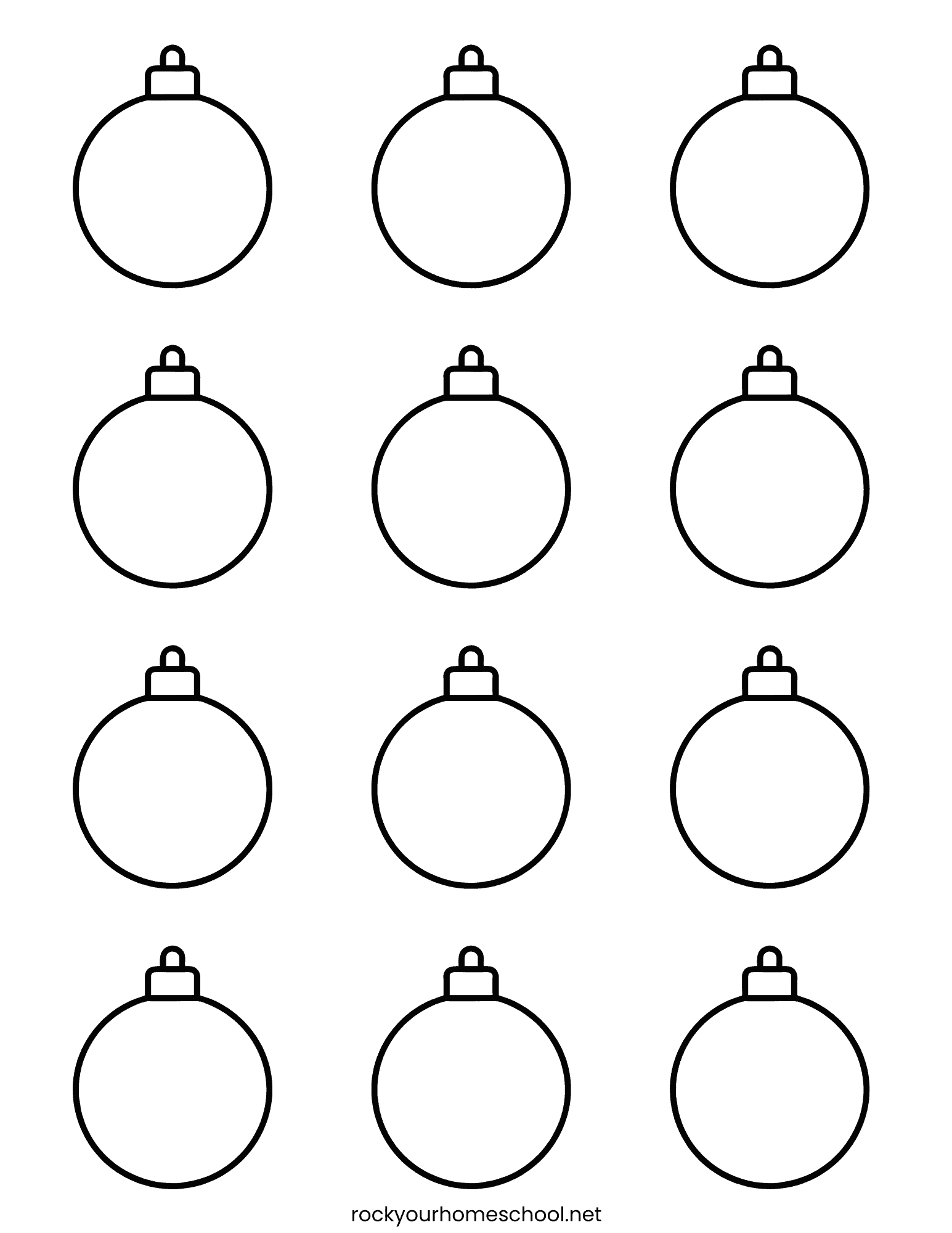 12 blank ornament template outlines.