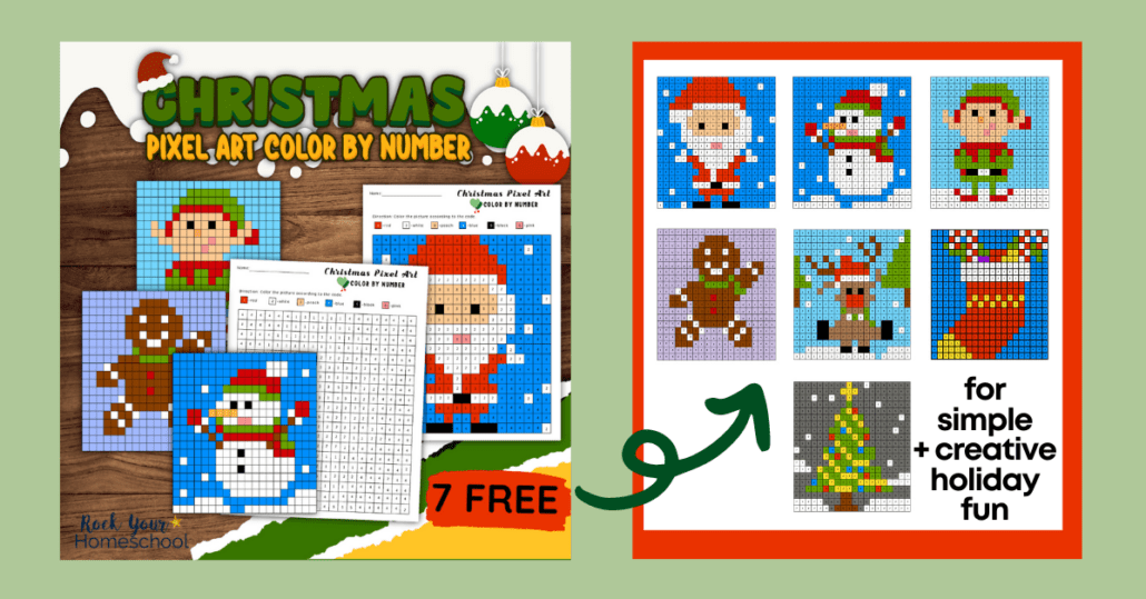 These 7 free printable Christmas pixel art color by number activities are fantastic print-and-go ways to enjoy holiday fun.