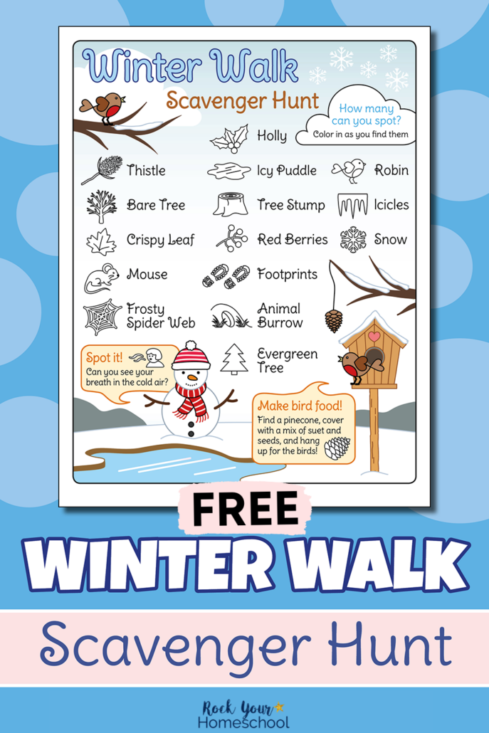 mock-up of free printable winter walk scavenger hunt