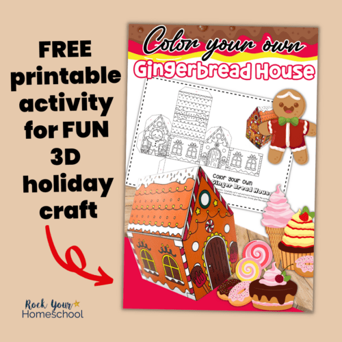 This free printable gingerbread house coloring page is a fantastic 3D Christmas craft that's perfect for parties, decor, and more.