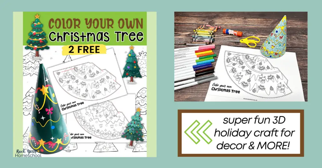 This free set includes printable 3D Christmas tree template (2 styles) to color and make for super cool holiday fun.