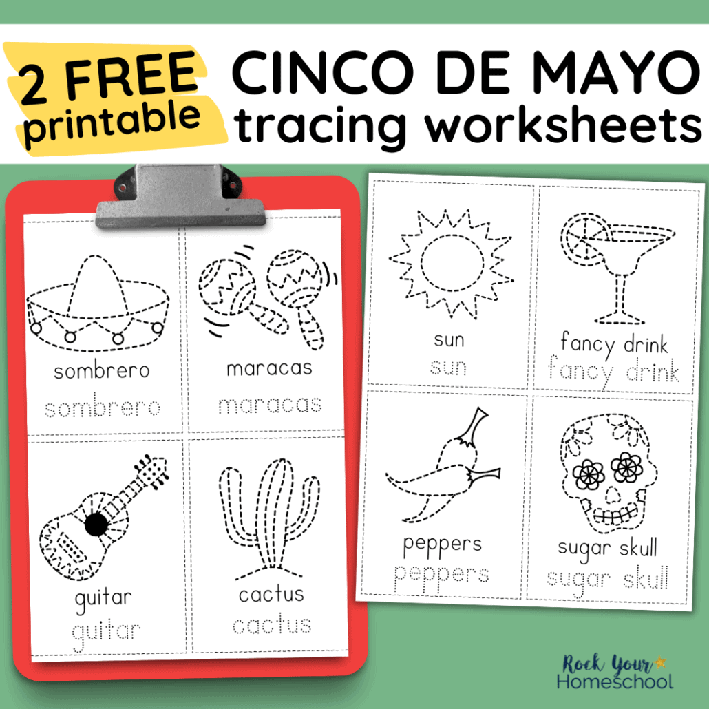 Enjoy a special holiday celebration with your kids using these 2 free Cinco de Mayo tracing worksheets for hands-on learning fun.