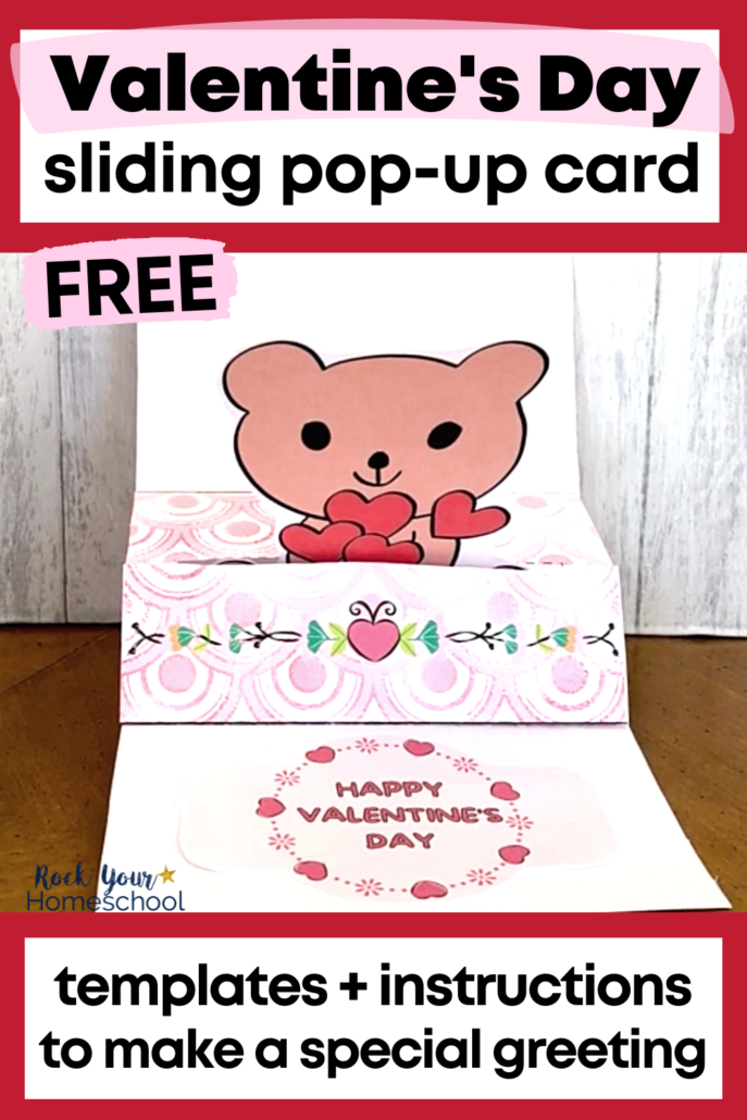 example of free printable Valentine's Day card template and instructions featuring adorable teddy bear