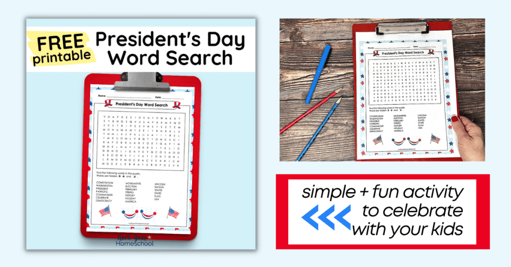 This free printable President's Day word search activity is a simple and fun way to celebrate this holiday with kids.