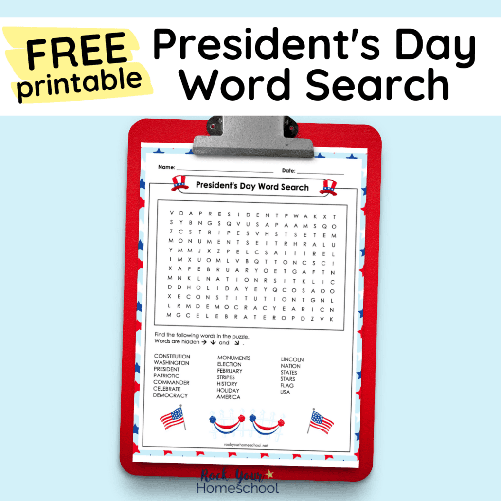 This free printable President's Day word search activity is a simple yet super fun way to celebrate with kids.