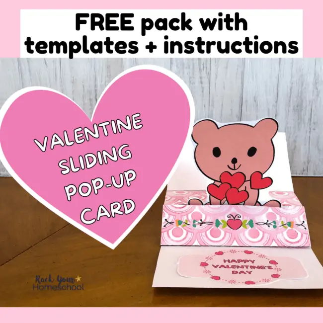 mockup of free printable Valentine pop up card