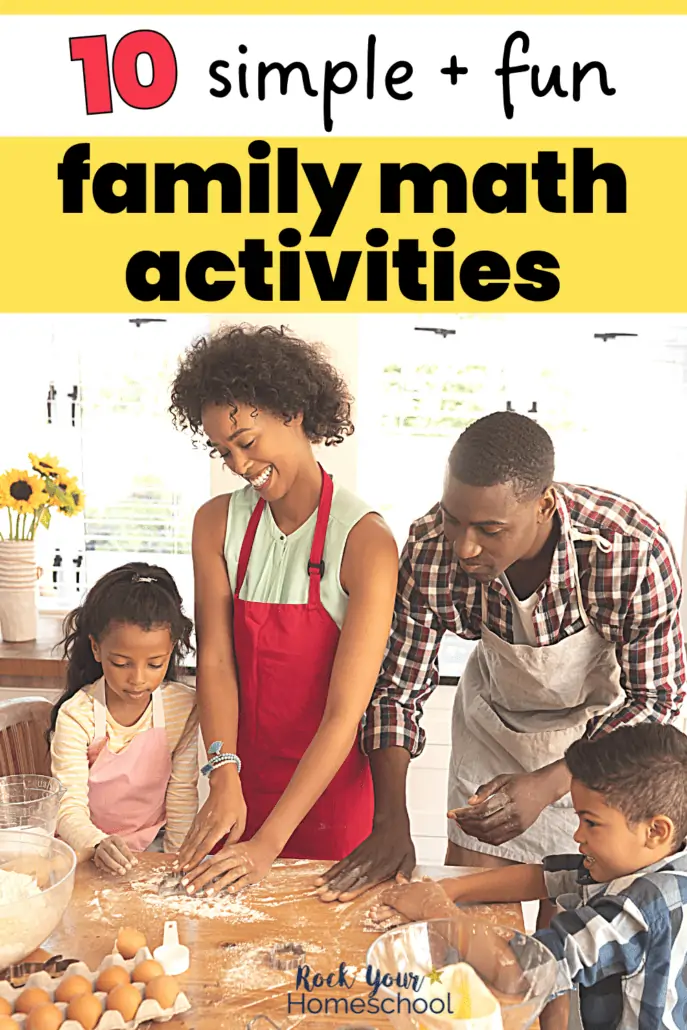 Mom, dad, daughter, and son baking in the kitchen to feature these family math activities