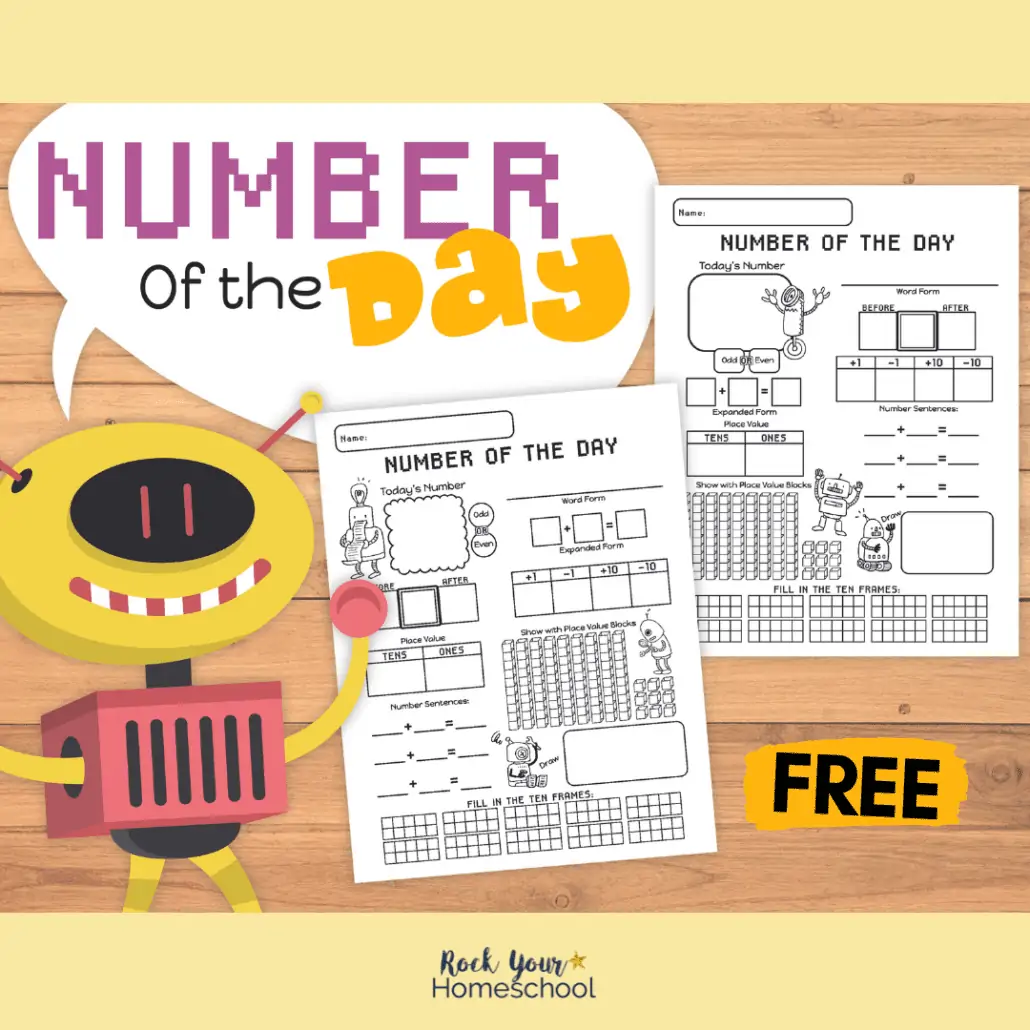 This free pack of 2 number of the day printable worksheets is a fantastic way to make math fun for kids.