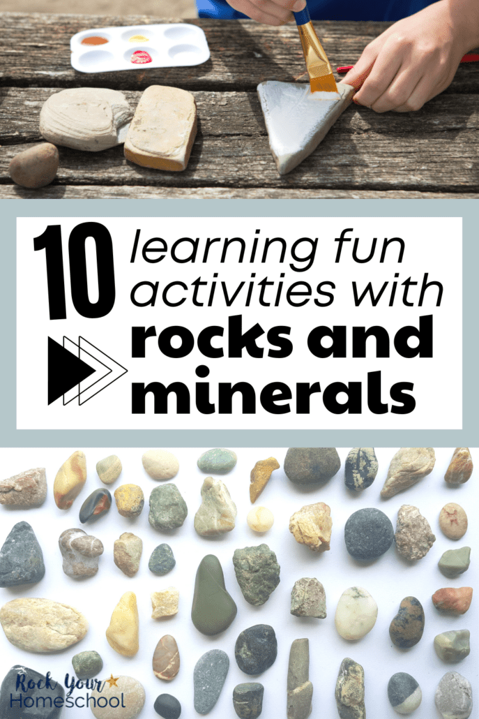 child painting a rock and rocks and minerals collection to feature these 10 rocks and minerals for kids activities