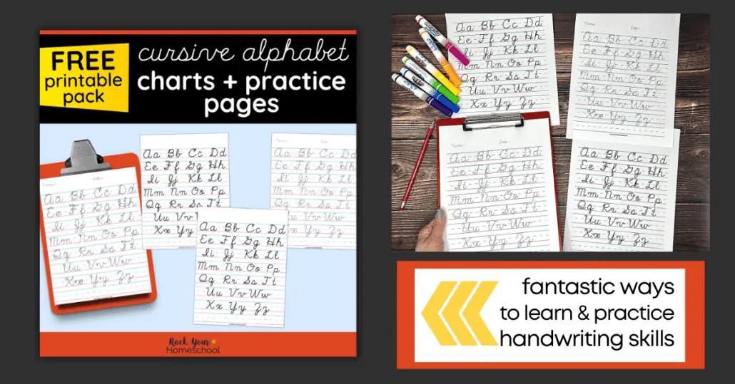 This free cursive alphabet chart printable pack makes it easy for your kids to learn and practice cursive handwriting skills.