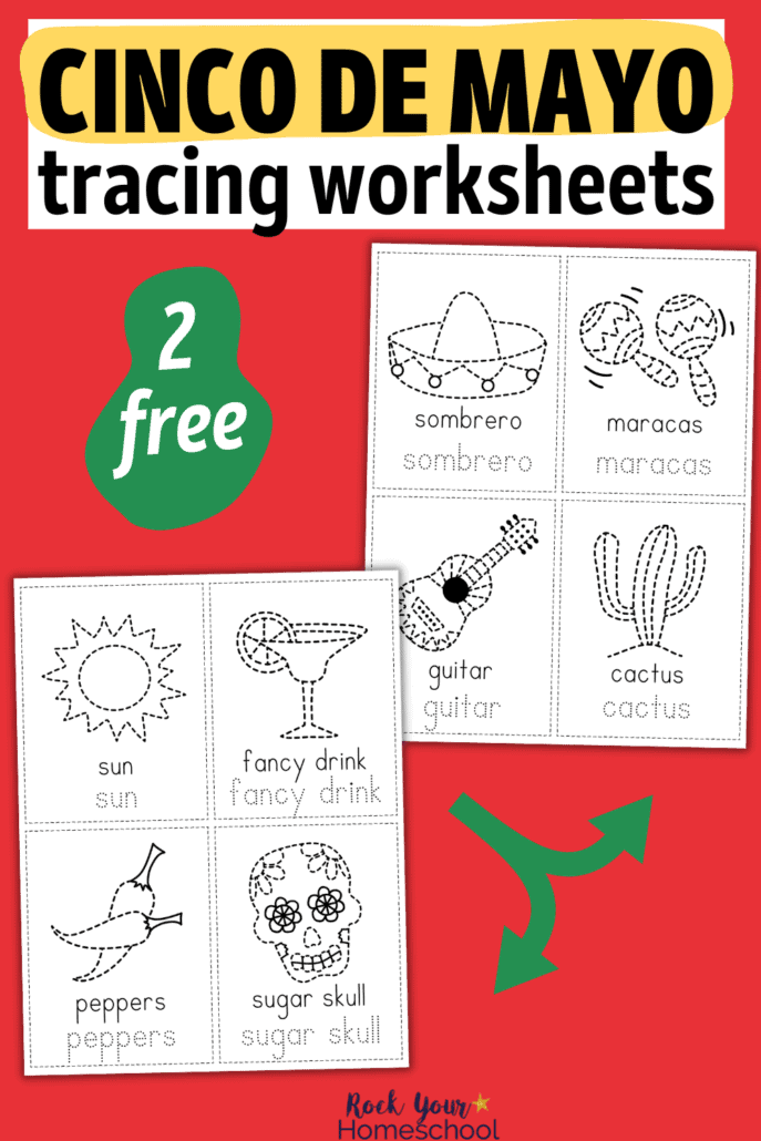2 free Cinco de Mayo tracing worksheets on red background