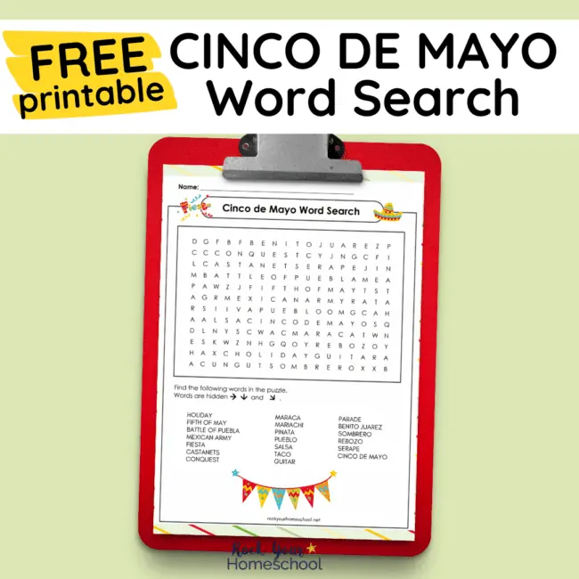 This free printable Cinco de Mayo word search activity is a fantastic way to celebrate and learn about the holiday with kids.