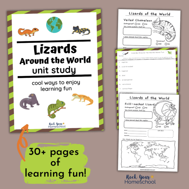This Lizards Around the World Unit Study is full of learning fun activities. You'll have a blast as you journey around the world AND learn all about lizards.