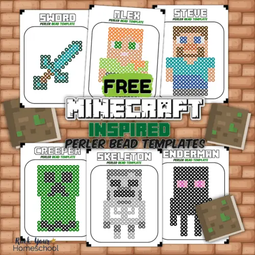 This free printable pack of Minecraft perler bead patterns includes 8 templates to make it easy to enjoy these hands-on crafts for kids.