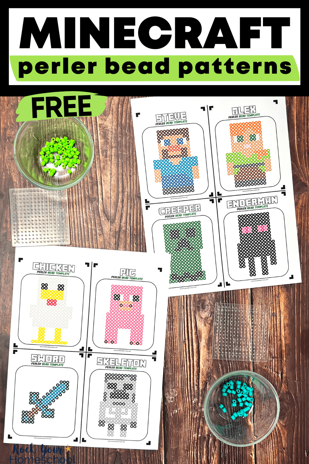 Perler Beads Pattern Cards and Perler Pegboards for Biggie Beads