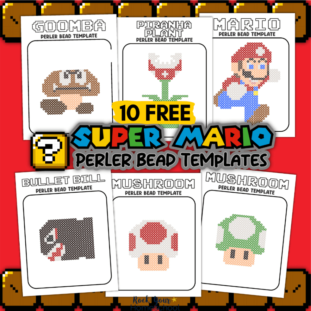 This free printable pack of patterns for Super Mario perler beads is fantastic for creative hands-on crafts.