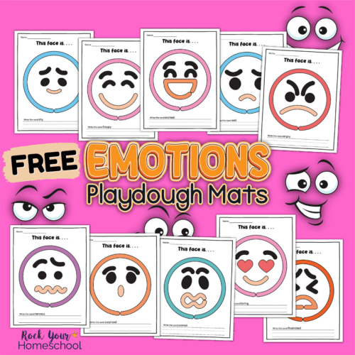 This free printable pack of emotion playdough mats includes 10 color and 10 blac-and-white styles to make it easy to enjoy hands-on learning fun activities.