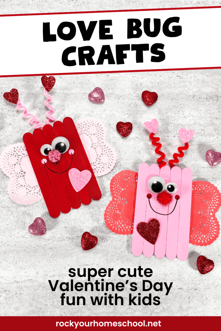 Examples of popsicle stick love bug crafts for Valentine's Day fun with kids.