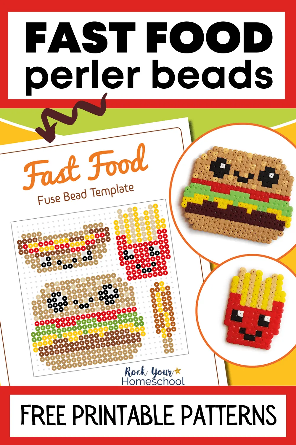Fast Food Perler Beads for a Fun Activity for Kids (Free Patterns)