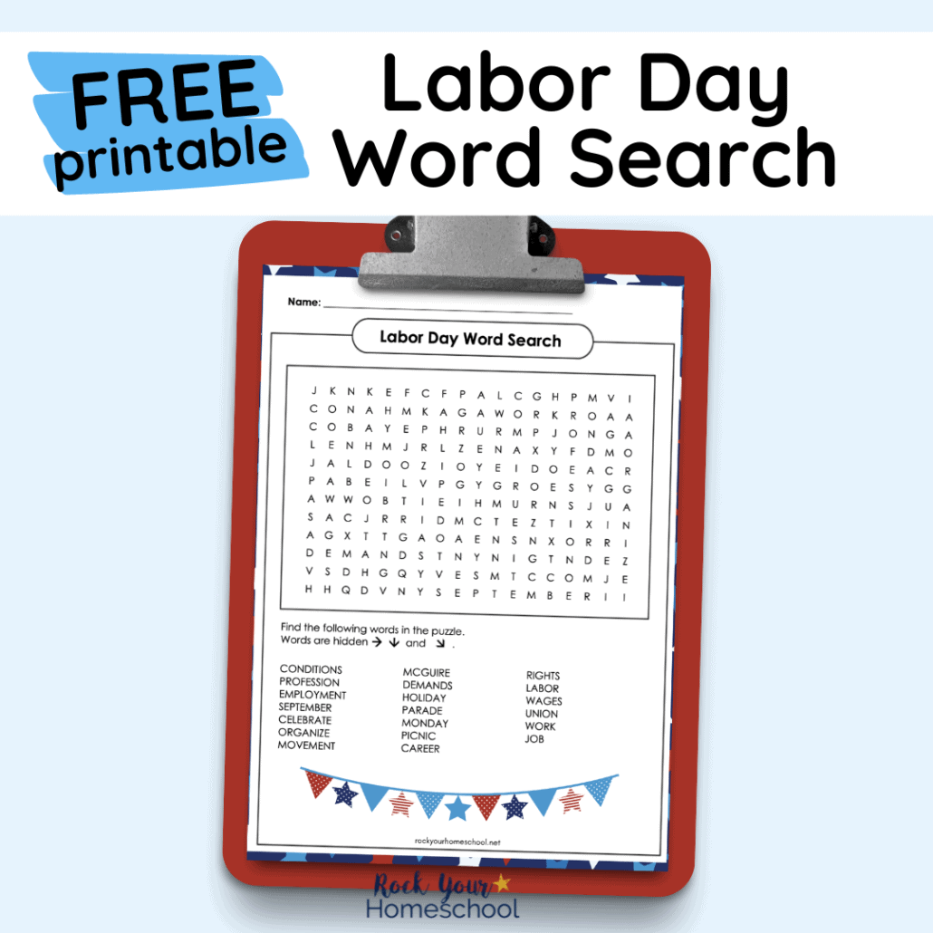 This free printable Labor Day word search is a fantastic activity to help you celebrate the holiday with your kids.