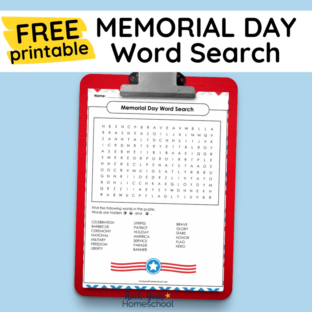 Memorial Day Word Search Rock Your Homeschool