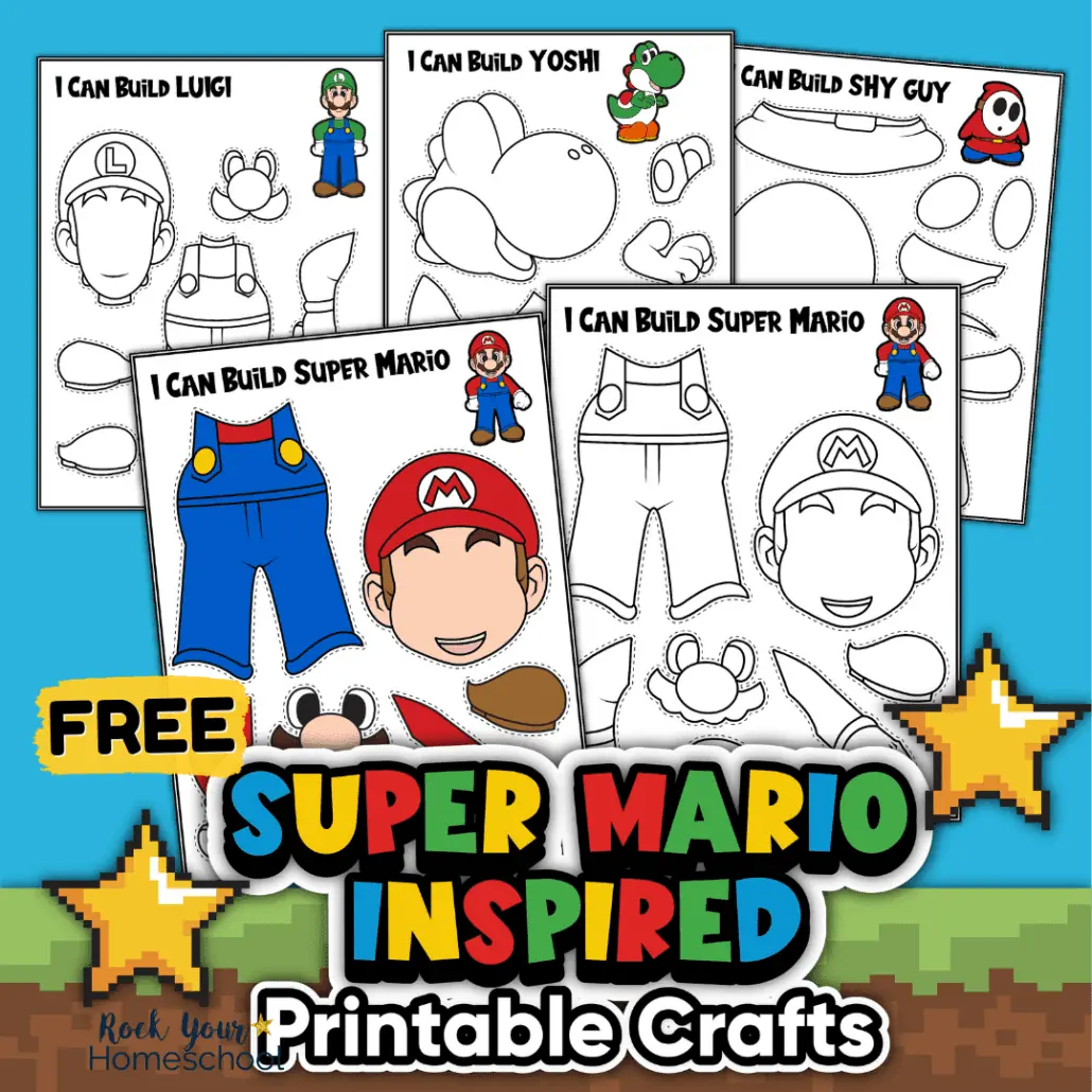 This free pack of Super Mario printable craft includes both color and black-and-white versions (10 pages each) to make it easy to enjoy these hands-on, screen-free activities.