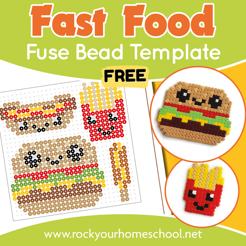 This free printable page of fast food perler bead patterns is a fantastic way to enjoy crafts with kids.