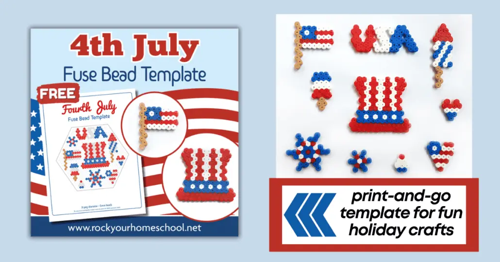 mock-up of 4th of July perler bead patterns and 10 patriotic examples