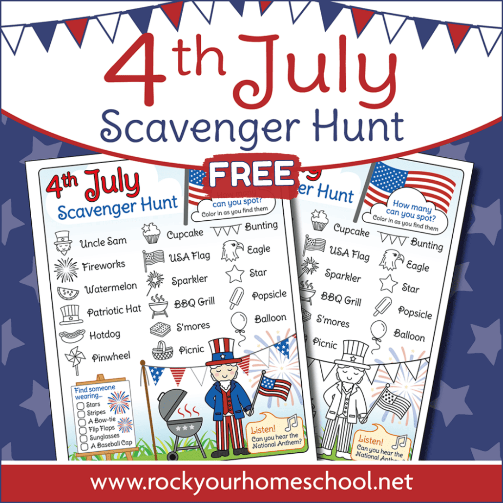Your kids will have a blast with a 4th of July scavenger hunt. This free printable pack includes 2 pages to color and enjoy.