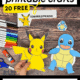 woman holding Pickachu printable craft and Squirtle craft to feature this free printable set of Pokemon crafts