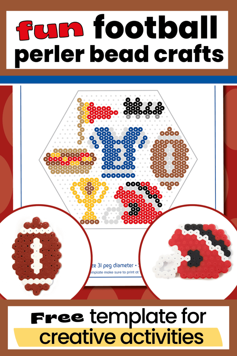 Free printable football perler beads template and 2 examples of football and football helmet.