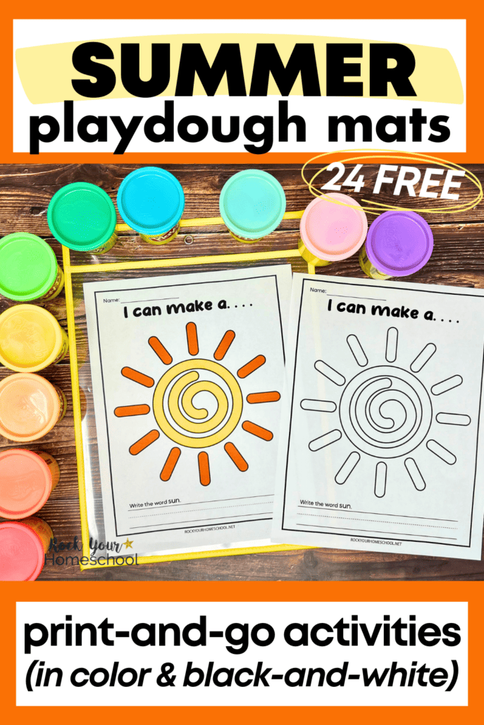 examples of summer playdough mats featuring suns on color and black-and-white