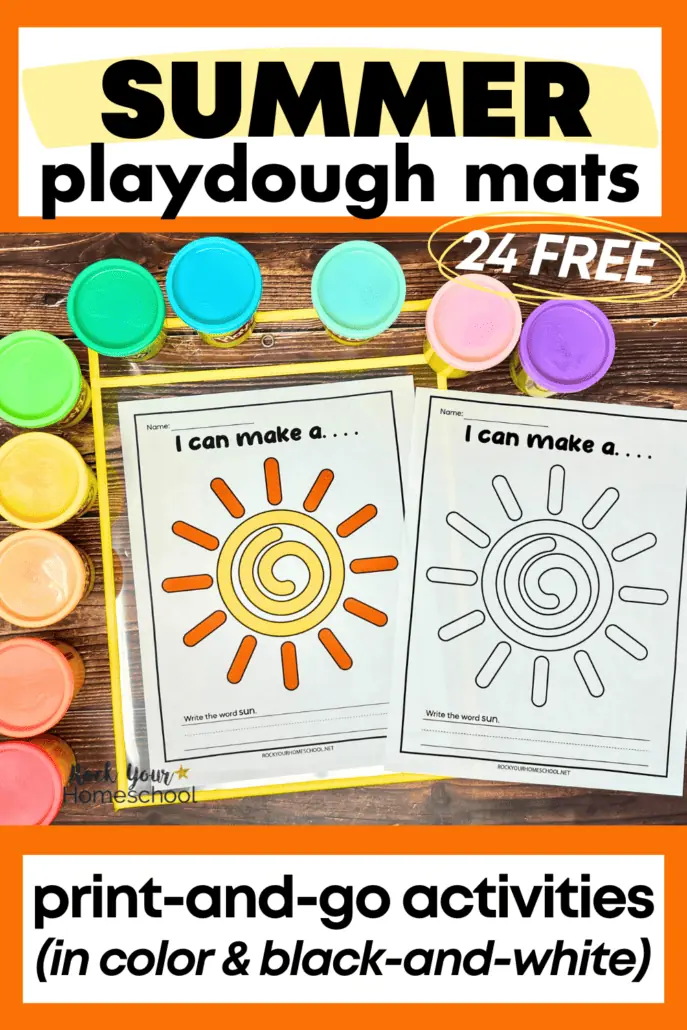 examples of summer playdough mats featuring suns on color and black-and-white