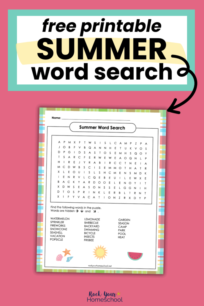 mock-up of free printable summer word search