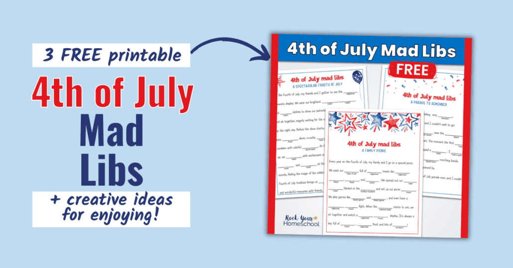 Mock-up of 3 printable 4th of July Mad Libs.