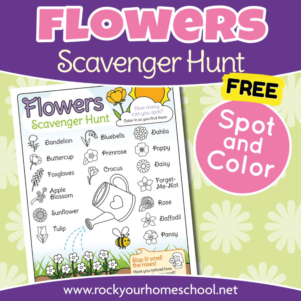 mock-up of free printable flower scavenger hunt.